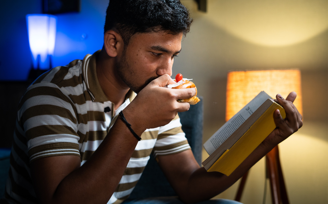 Adult reading a book