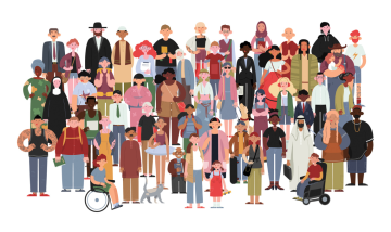 Cartoon graphic large group of people