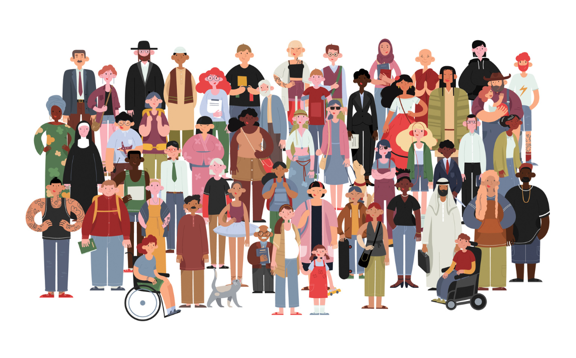 Cartoon graphic large group of people
