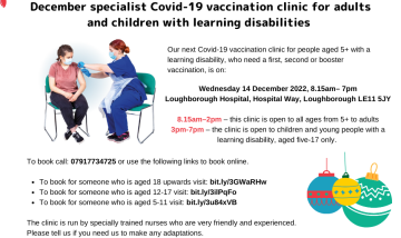 Leicestershire Partnership NHS Trust to host final Covid-19 vaccination clinic of the year for people with a learning disability