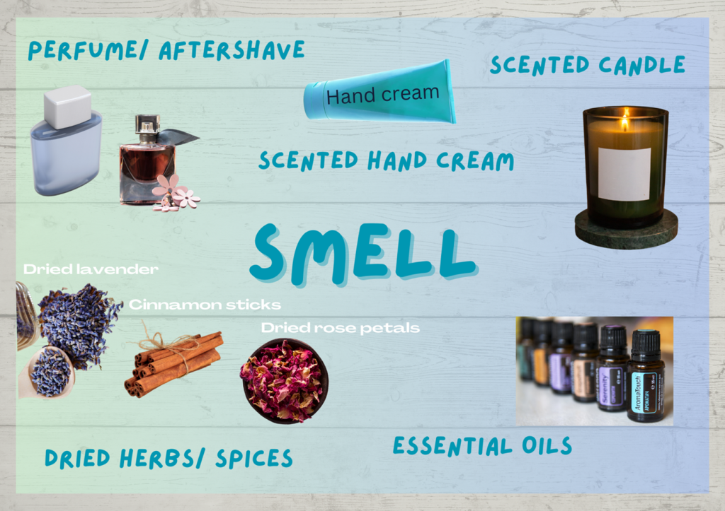 Collection of items linked to smell for self soothe box