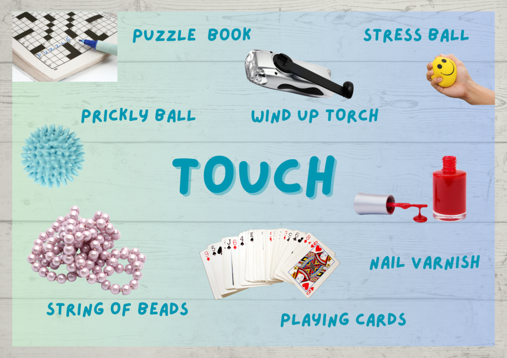 Collection of items linked to touch for self soothe box