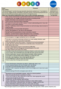 education reasonable adjustment checklist