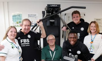 Leicester City football stars, with LPT staff, trying out new fitness equipment at gym