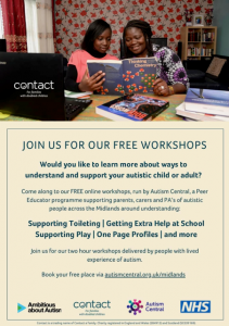 poster for Autism Central showing two black women reading a book and smiling