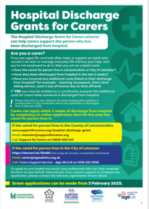 Poster about Hospital discharge grant for carers