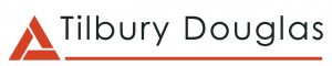 The logo for Tilbury Douglas. An orange triangle with text next to it: Tilbury Douglas.