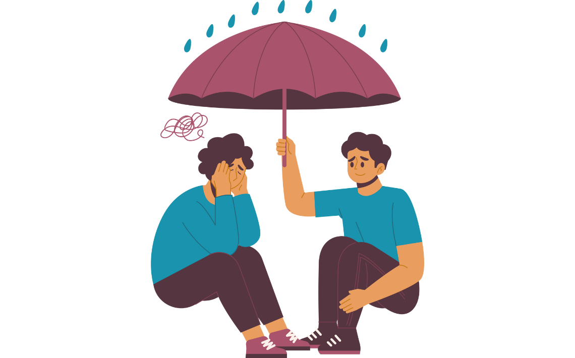 person holding umbrella over another person to protect them