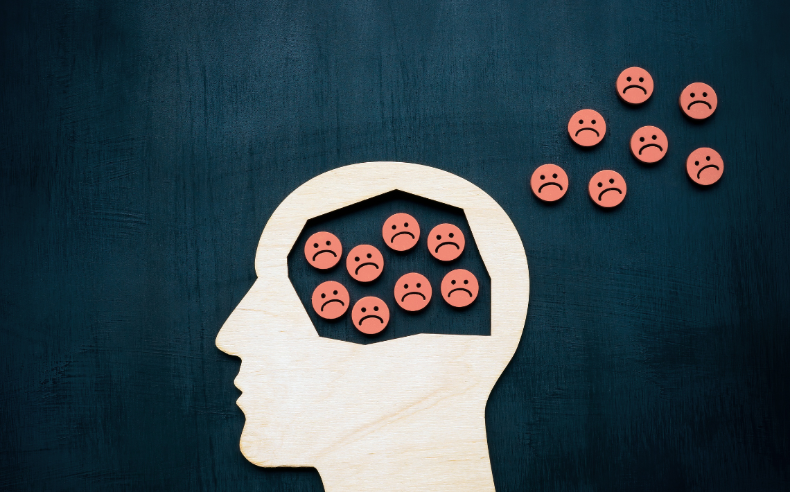 Side Profile of head with sad face icons